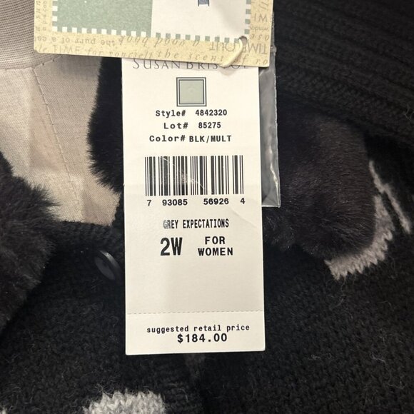 Susan Bristol Cardigan Plus 2W Wool Black Floral Detach Faux Fur Collar NEW - Picture 4 of 5
